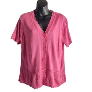 Notations Women's Pink Shortsleeve Thin knit Sweater Cardigan Size XL